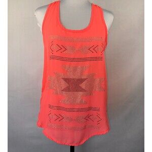Rue 21 Tank Top Sz S Embellished Orange Strappy Racerback Sleeveless Flowy